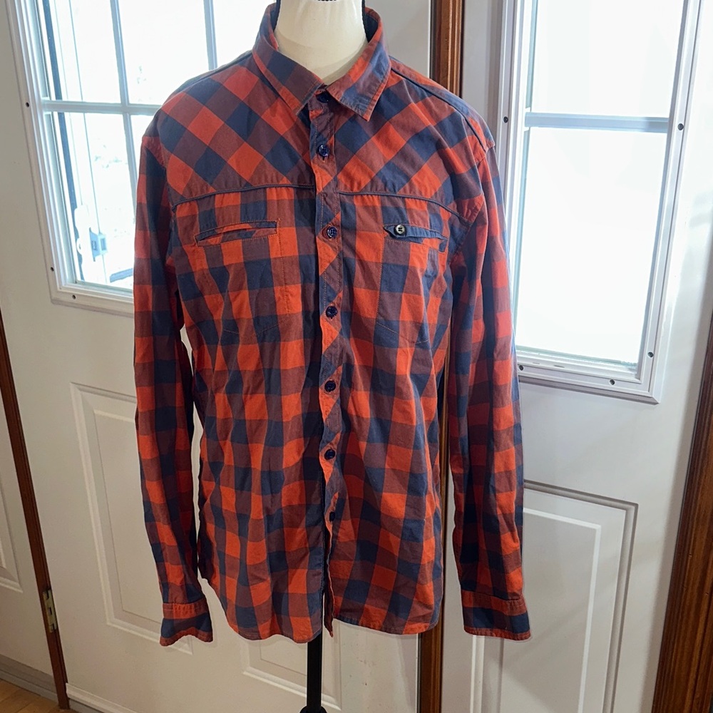 Diesel Orange and Blue Plaid Casual Shirt